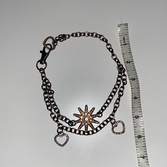 KEPT 😛 VINTAGE BRONZE TONE HEART STAR FAUX CRYSTAL CHUNKY CHAIN NECKLACE - Picture 5 of 8